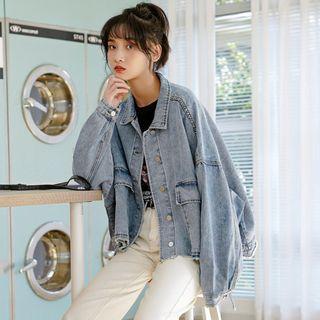 Plain Batwing-sleeve Denim Jacket