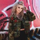 Lips Embroidered Camouflage Jacket