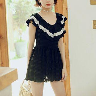 Lace Trim Ruffle Swimdress