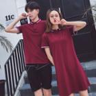 Couple Matching Striped Trim Short-sleeve Polo Shirt Dress / Striped Trim Short-sleeve Polo Shirt