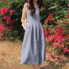 Spaghetti Strap Plain Pleated Slit Front Cocktail Dress