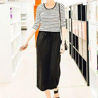 Mock Two Piece Stripe-panel Hooded Dress
