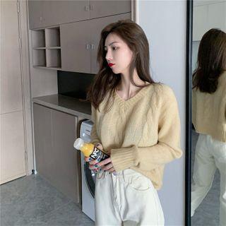 V Neck Plain Long-sleeve Sweater