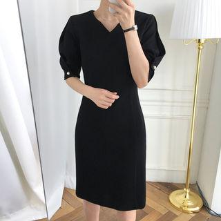 Faux-pearl Buttoned Sleeve Midi Dress