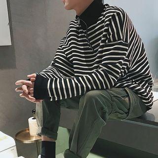 Turtleneck Striped Half-zip Pullover