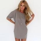 Elbow-sleeve Chiffon A-line Dress
