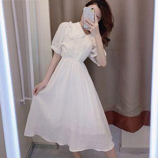 Short-sleeve Wide-collar A-line Midi Dress