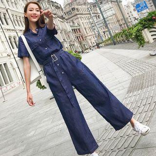 Denim Short-sleeve Jumpsuit