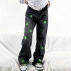 High-waist Star Embroidered Straight-cut Jeans