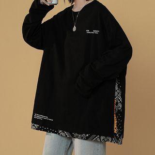 Long Sleeve Mock Two Piece Paisley Panel Top