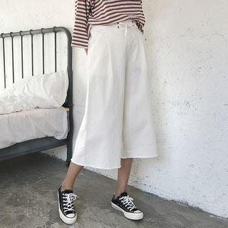 Plain Denim Cropped Wide-leg Pants