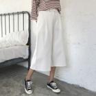 Plain Denim Cropped Wide-leg Pants