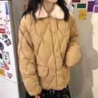 Furry Collar Quilted Buttoned Jacket