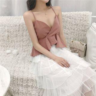 V-neck Ruffle Trim Camisole Top / Midi Tiered Skirt