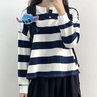 Striped Notched Sweatshirt
