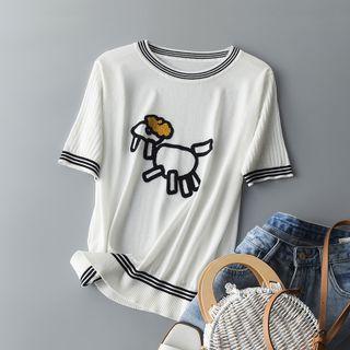 Short-sleeve Animal Print Knit Top