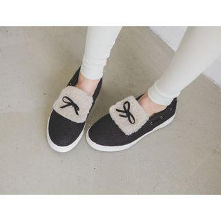 Beribboned Fleece-panel Deck Shoes