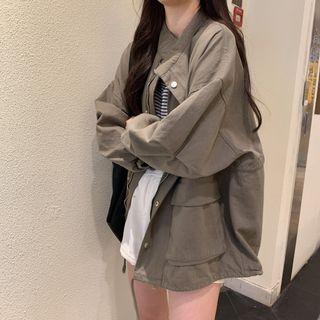 Stand-collar Drawstring Cargo Jacket