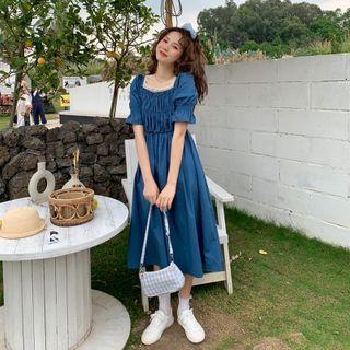 Puff-sleeve Smocked A-line Dress