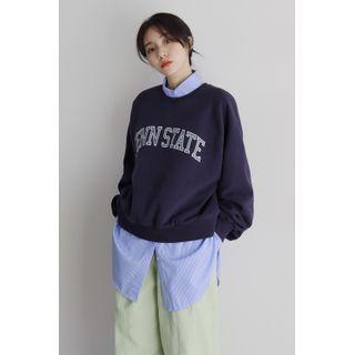 Letter Print Sweatshirt Navy Blue - One Size