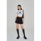 Letter Overlock-stitch Crop T-shirt