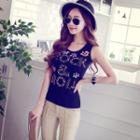 Sleeveless Embellished Lettering Top