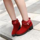 Belted Chunky Heel Ankle Boots Fleece Lined - Red - 40