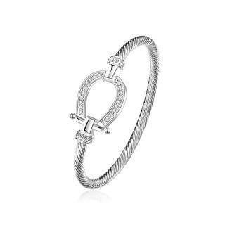 Fashion Simple Horseshoe Cubic Zircon Bangle Silver - One Size