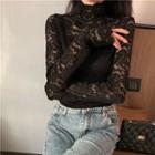 Fleece-lined High-neck Lace Top