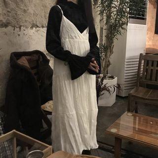 Spaghetti-strap Maxi Crinkle Dress White - One Size