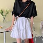 Collared Elbow-sleeve T-shirt / Tiered Mini A-line Skirt
