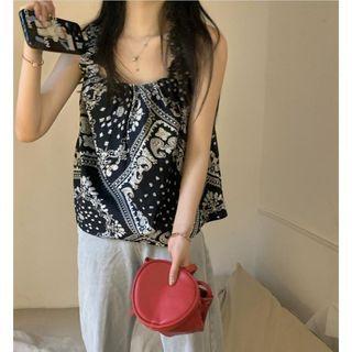 Sleeveless Print Top Black - One Size