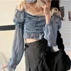 Puff-sleeve Chiffon Blouse / Pleated Skirt