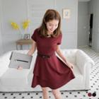 Short-sleeve A-line Dress With Belt