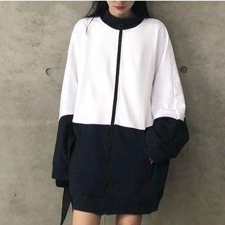 Two-tone Zip-up Oversized Jacket As Shown In Figure - One Size
