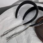 Rhinestone Fringed Fabric Headband Black - One Size