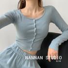 Slim-fit Button-down Crop Knit Top In 5 Colors