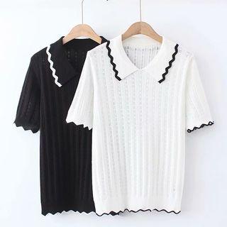 Short-sleeve Scalloped Trim Knit Top