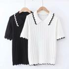 Short-sleeve Scalloped Trim Knit Top