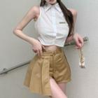 Sleeveless Cropped Blouse / Mock Two-piece Mini Skort