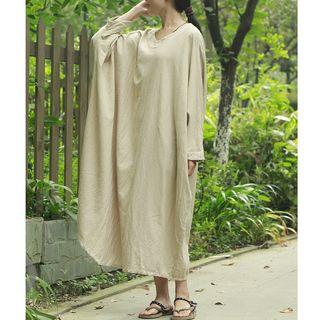 Long-sleeve Linen Maxi A-line Dress