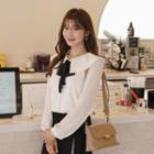 Layered Wide-collar Blouse With Lace Tie