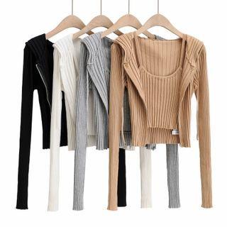 Set: Hooded Cardigan + Knit Camisole