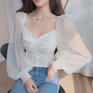 Sheer Panel Blouse As Shown In Figure - One Size