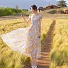 Short-sleeve Chiffon Floral Print Dress