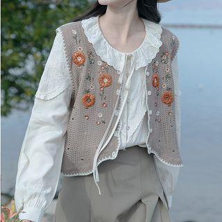 Embroidered Sweater Vest Almond - One Size