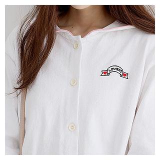 Collared Lettering-appliqu  Cardigan