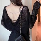 Cutout Back Long-sleeve Loose-fit Knit Top