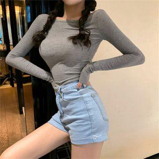 Long-sleeve Backless Plain Top