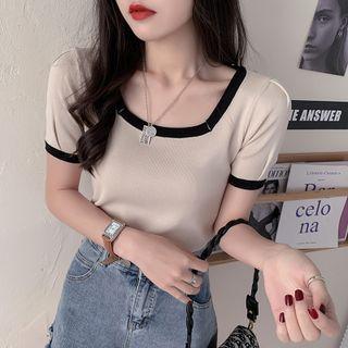Square-neck Contrast Trim Knit Crop Top